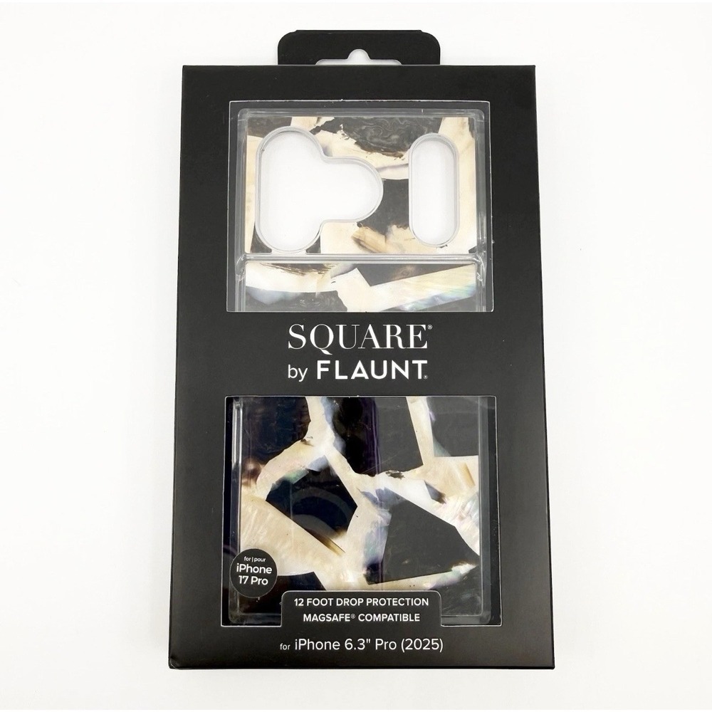 SQUARE by FLAUNT Marble Pattern iPhone 17 Pro Case - Cream & Black